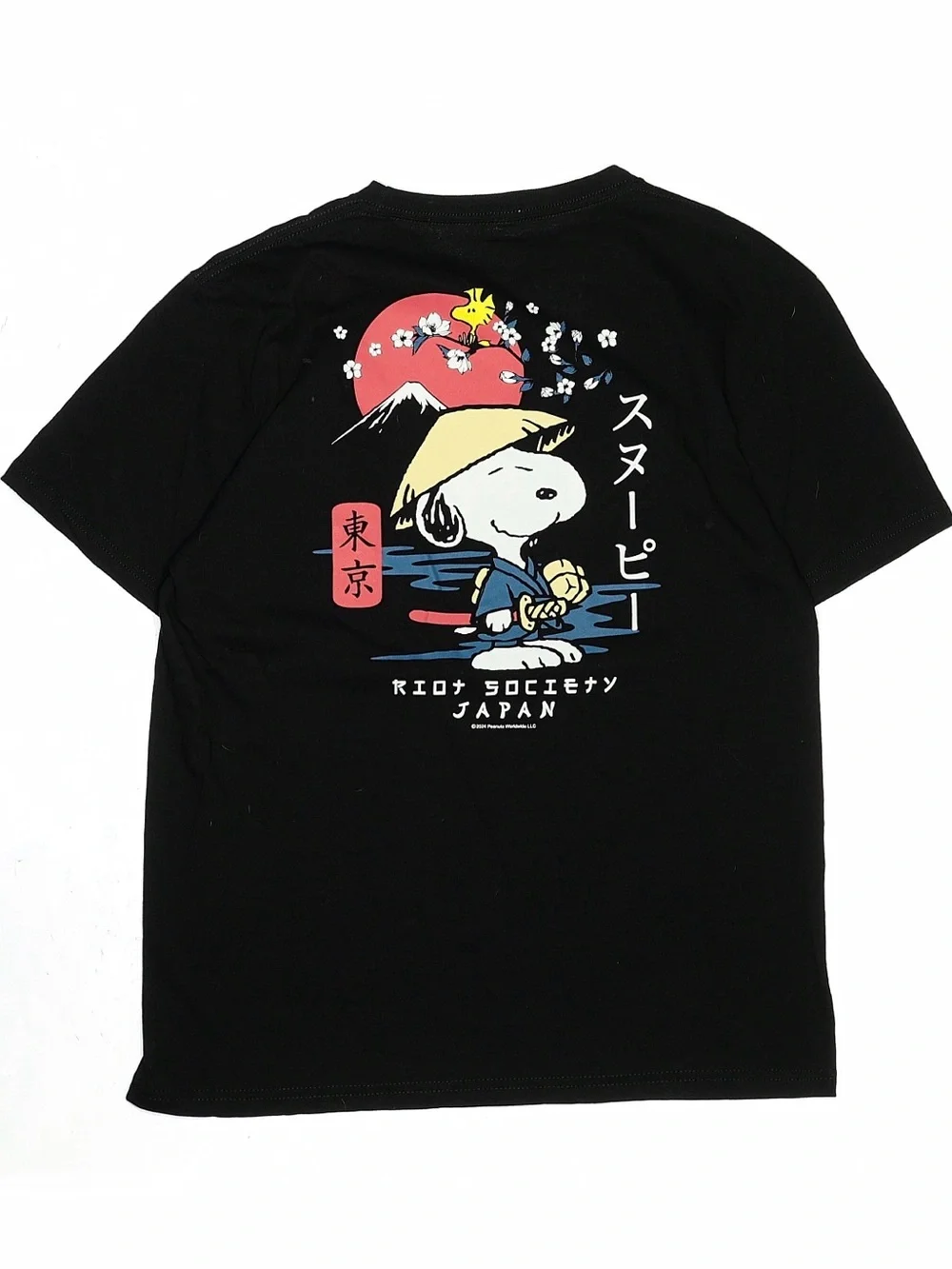 Black Graphic Tee with Snoopy Character Print